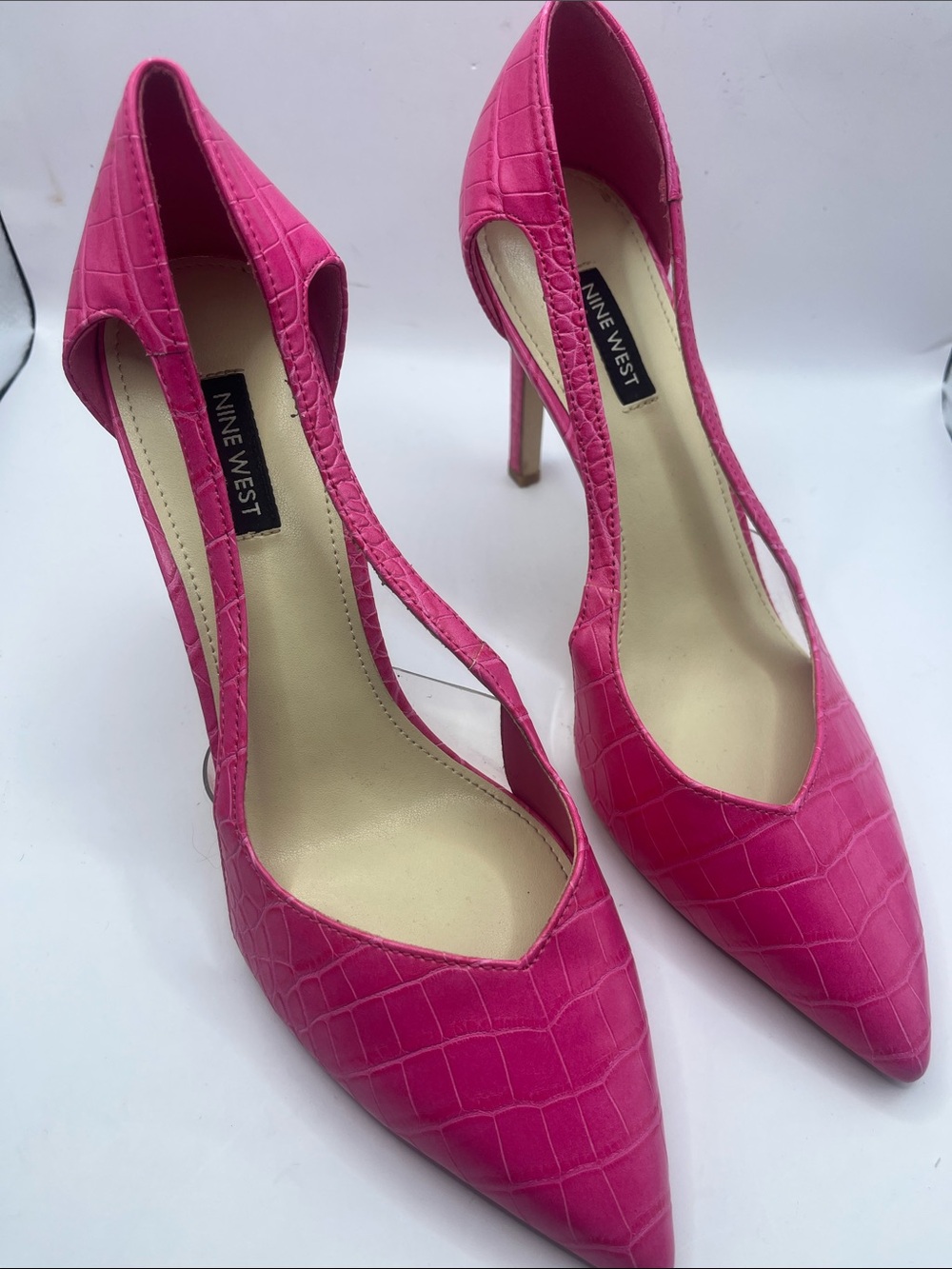 Nine West Hot Pink Croc-Embossed Cutout Pointed-Toe Stilettos